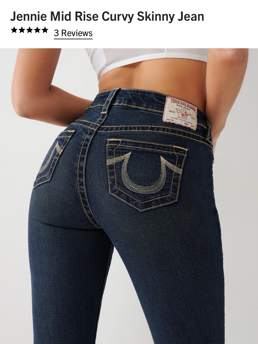 True Religion Jennie Curvy Skinny Jeans in Dark Blue Denim